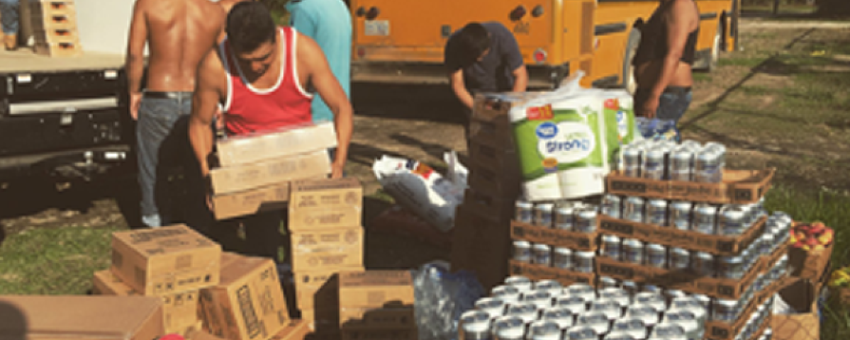 people organize relief supplies including self stable food