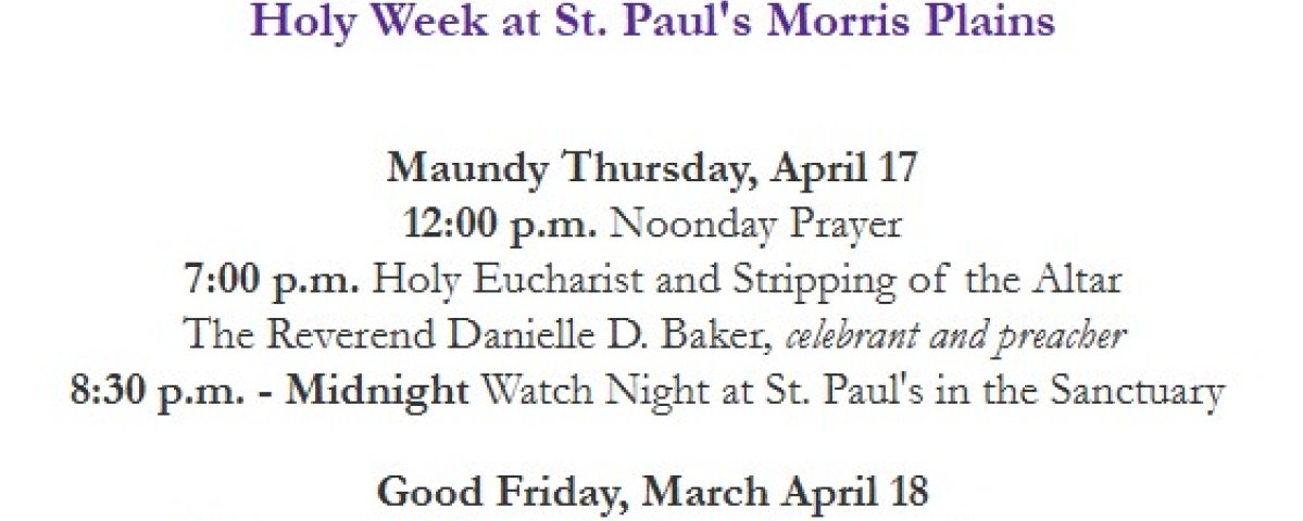 Holy Week Schedule at St. Paul's Morris Plains