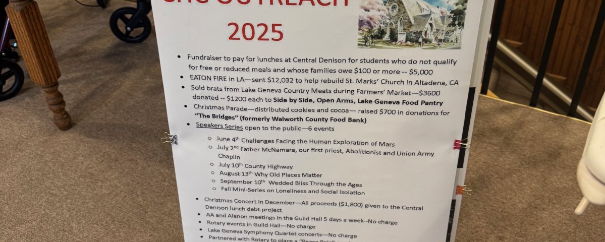 Posterboard listing outreach activities.