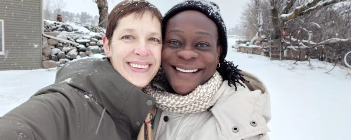 Mother Amy Heimerl and Rev. Dr. Brenda of KARIBU Ministries outside in the snow