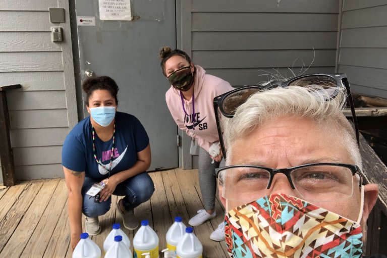 The Rev. Lauren Stanley and team members at Rosebud Episcopal Mission