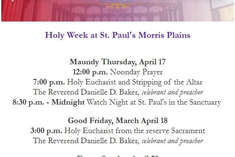 Holy Week Schedule at St. Paul's Morris Plains