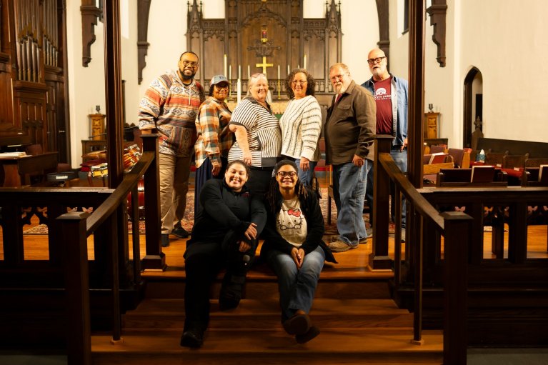 The Community Gospel Choir ends a rehearsal at St. James Episcopal Church in Vincennes.