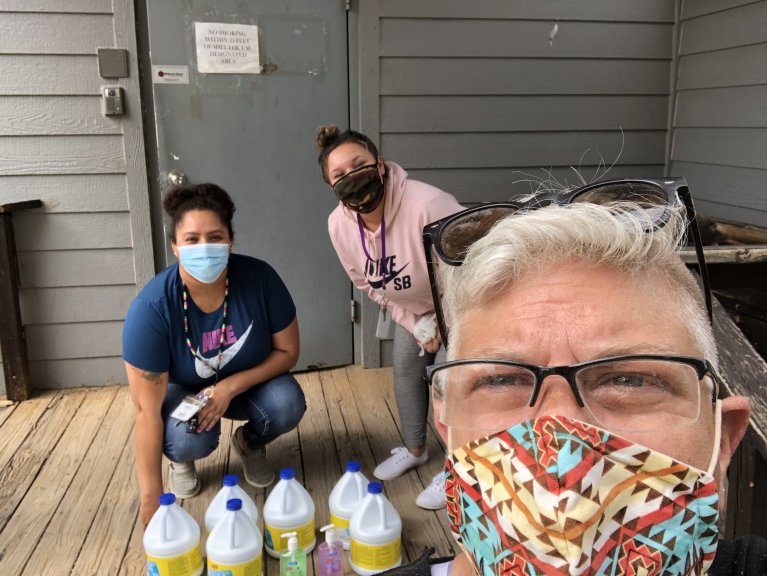 The Rev. Lauren Stanley and team members at Rosebud Episcopal Mission