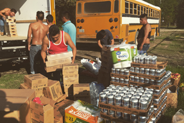 people organize relief supplies including self stable food