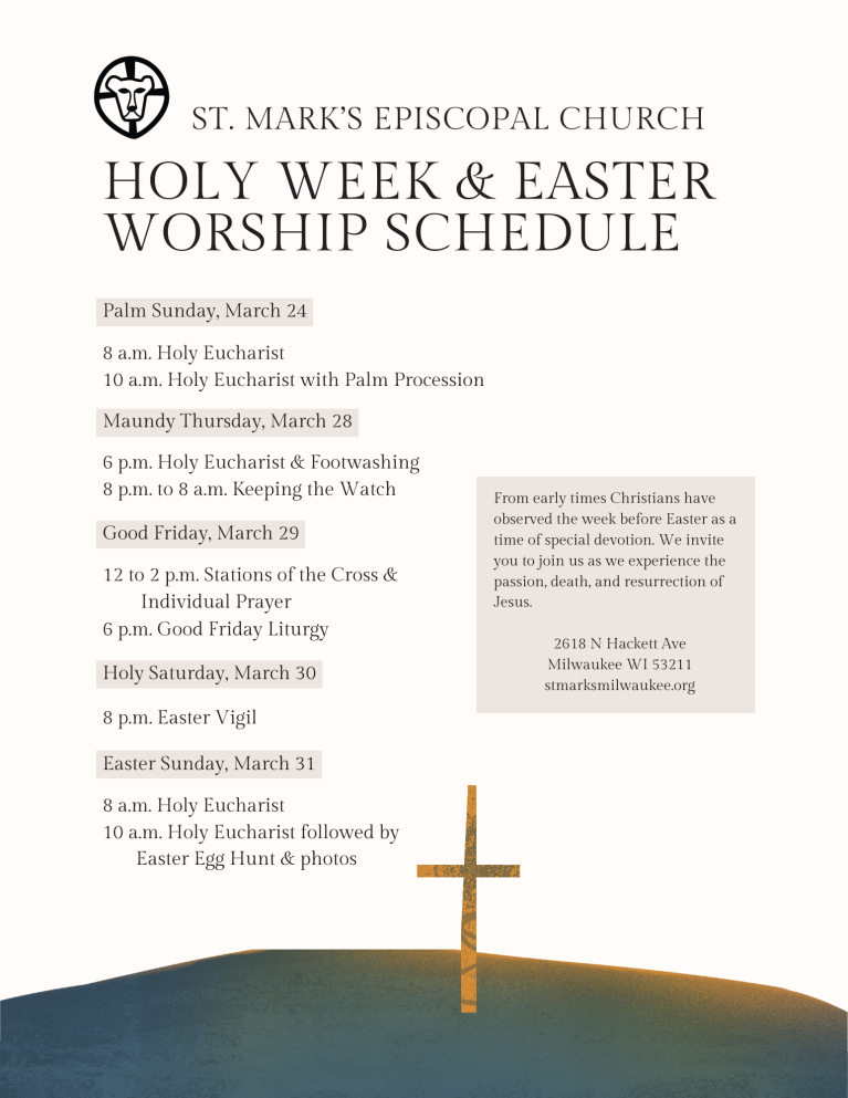Join us for Holy Week & Easter services at St. Mark's Episcopal Church.